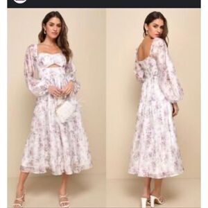 Lulu’s Large Radiant Afternoon Ivory Floral Cutout Tiered Midi Dress wedding